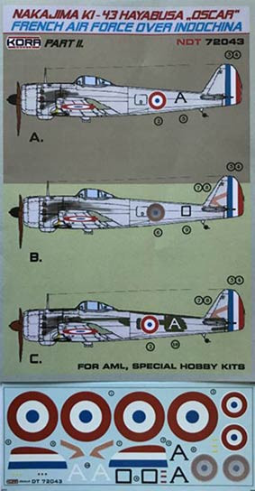 Kora Model NDT72043 Ki-43 Oscar French AF - Indochina Pt.2 декали декали 1/72