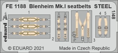 Eduard FE1188 Blenheim Mk.I seatbelts STEEL (AIRF) 1/48