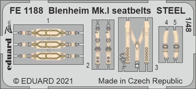 Eduard FE1188 Blenheim Mk.I seatbelts STEEL (AIRF) 1/48