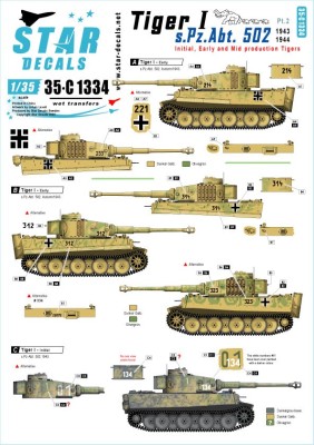 Star Decals 35-C1334 Pz.Kpfw.VI Tiger I sPzAbt 502 # 2.Initial / Early / Mid production Tigers 1943-44 1/35