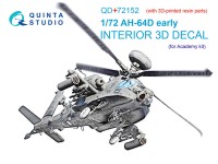 Quinta Studio QD+72152 AH-64D ранний (Academy) (с 3D-печатными деталями) 3D Декаль интерьера кабины 1/72