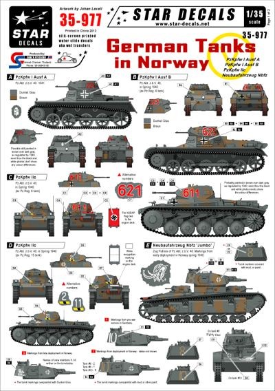 Star Decals STAR35977 German Tanks in Norway Pz.Abt. z.b.V. 40 in Norway 1940 Pz.Kpfw.I Ausf.A, Pz.Kpfw.I Ausf.B, Pz.Kpfw.II Ausf.C Neubaufahrzeug Nbfz 1/35
