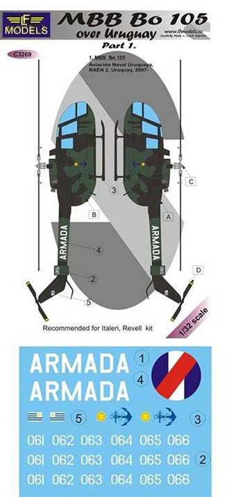 Lf Model C3269 Decals MBB Bo 105 over Uruguay (ITA/REV) Pt.1 1/32