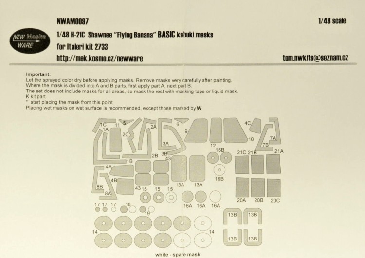 New Ware NWA-M0097 Mask H-21C Shawnee BASIC (ITALERI 2733) 1/48