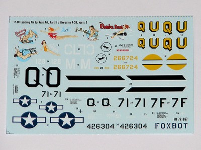 Foxbot Decals FBOT72067 Lockheed P-38 Lightning Pin-Up Nose Art, Part II Academy, Airfix, Dragon, Frog, Hasegawa, Heller, Italeri, Revell kits 1/72