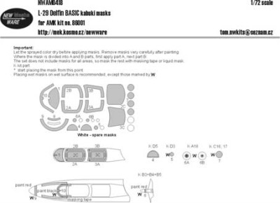 New Ware NWA-M0418 1/72 Mask L-29 Delfin BASIC (AMK 86001)