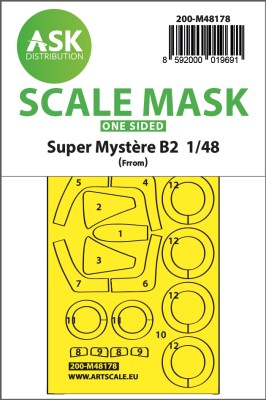 Art Scale 200-M48178 Dassault Super Mystere B2 wheels and canopy frame paint mask (outside only) 1/48