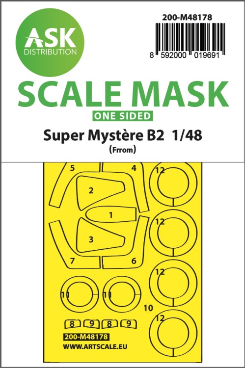Art Scale 200-M48178 Dassault Super Mystere B2 wheels and canopy frame paint mask (outside only) 1/48