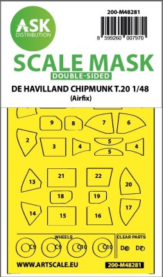 Art Scale 200-M48281 de Havilland Chipmunk T.20 wheels and canopy frame paint mask (inside and outside) 1/48