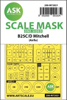 Art Scale 200-M72021 North-American B-25C/D Mitchell Kabuki wheels and canopy frame paint masks (outside only) 1/72
