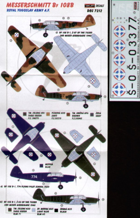 Kora Model DEC7212 Messers. Bf 108B (Royal Yugoslav Army) декали декали 1/72