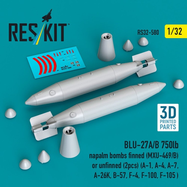Reskit 32580 BLU-27A/B 750lb napalm bombs finned/unfinned 1/32