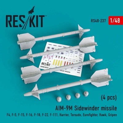 Reskit RS48-0237 AIM-9M Sidewinder missile (4 pcs.) 1/48