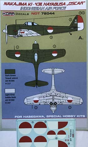 Kora Model NDT72044 Nakajima Ki-43-II Oscar Indonesian AF декали декали 1/72