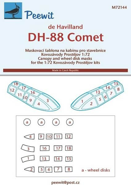 Peewit PW-M72144 1/72 Canopy mask DH-88 Comet (KPM)