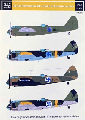 Sbs Model D48007 Декаль B.Blenheim Mk.I/II in Finnish service 1/48