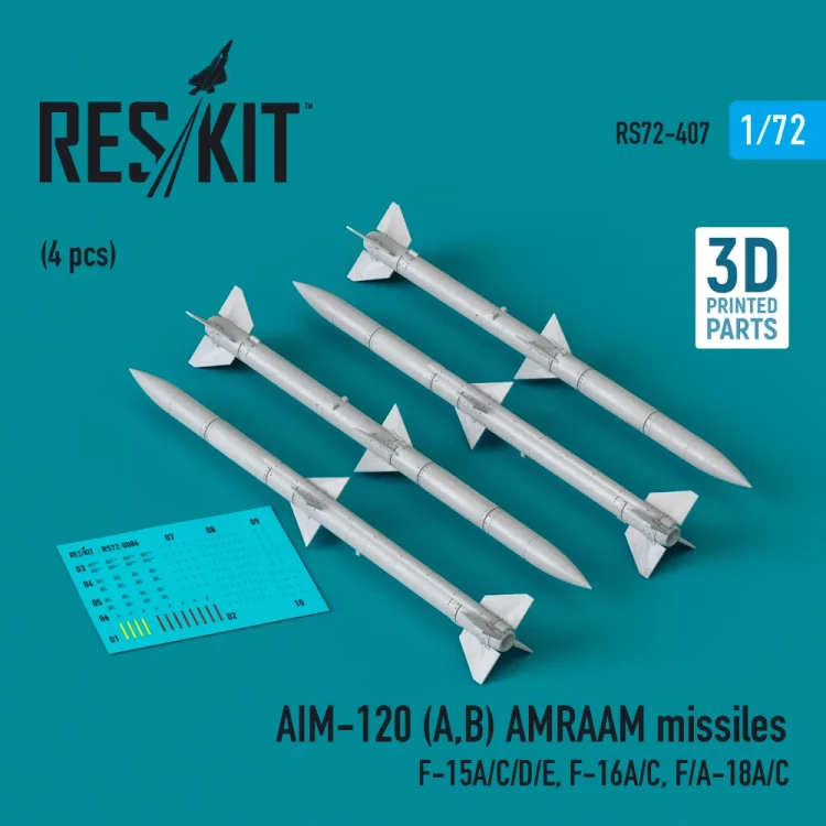 Reskit 72407 AIM-120 (A,B) AMRAAM missiles (4 pcs.) 1/72