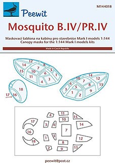 Peewit M144018 1/144 Canopy mask Mosquito B.IV/PR.IV (MARK1 MOD.)