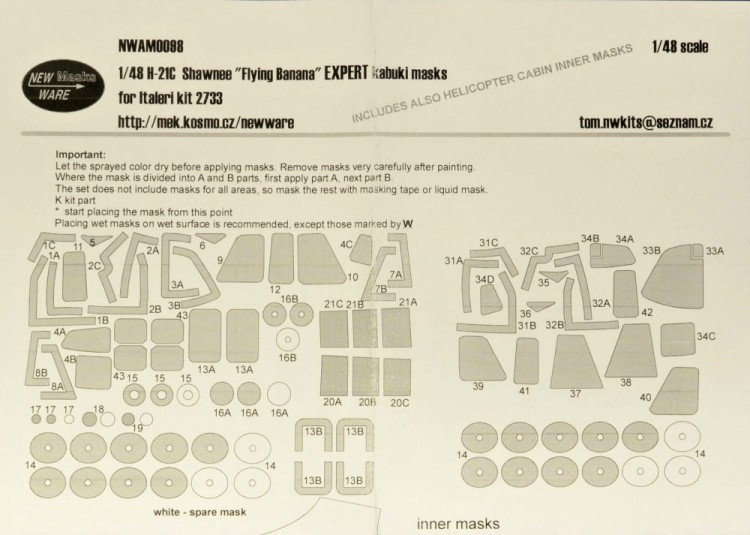 New Ware NWA-M0098 Mask H-21C Shawnee EXPERT (ITALERI 2733) 1/48