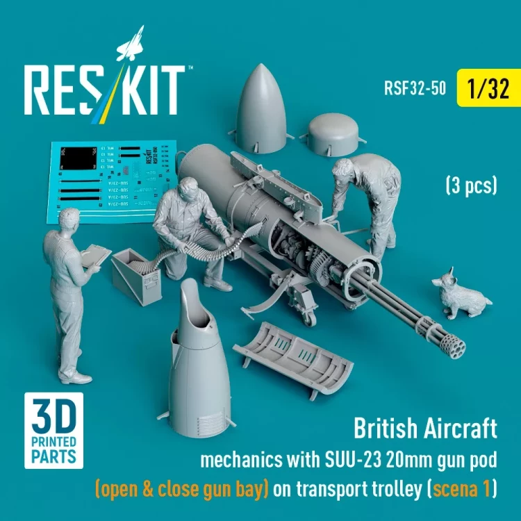 Reskit F32050 British Aircraft mech. w/ SUU-23 20mm (3 fig) 1/32