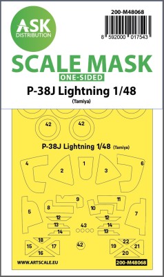 Art Scale 200-M48068 Lockheed P-38J Lightning wheels and canopy frame paint mask (outside only) 1/48