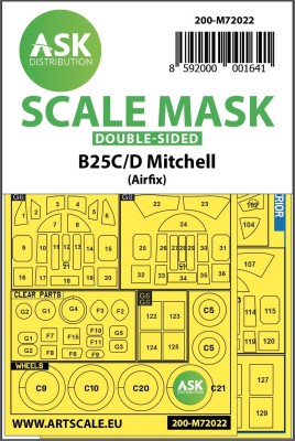 Art Scale 200-M72022 North-American B-25C/D Mitchell Kabuki wheels and canopy frame paint masks (inside &amp; outside) 1/72