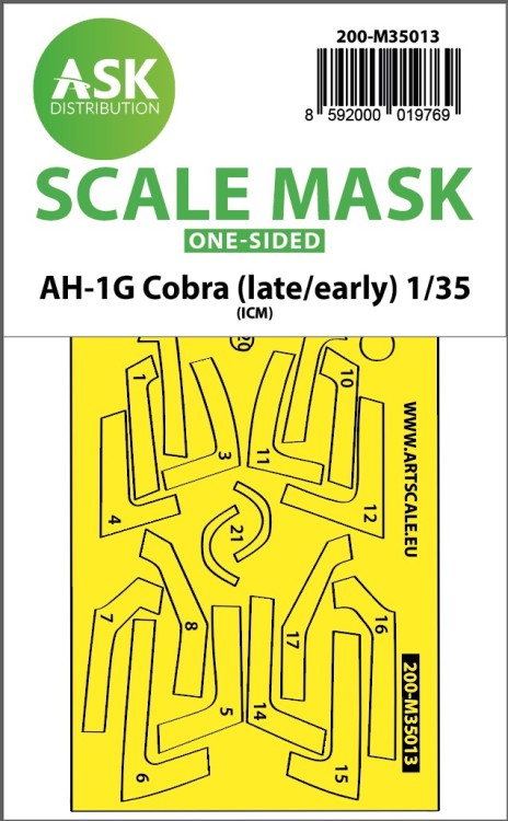 Art Scale 200-M35013 Bell AH-1G Cobra (early/late) canopy frame paint mask (outside only) 1/35