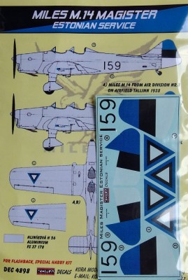 Kora Model DEC4898 Miles M.14 Magister (Estonian Service) декали 1/48