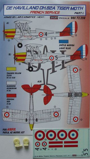 Kora Model DEC72298 DH.82A Tiger Moth French Service Pt.1 декали декали 1/72