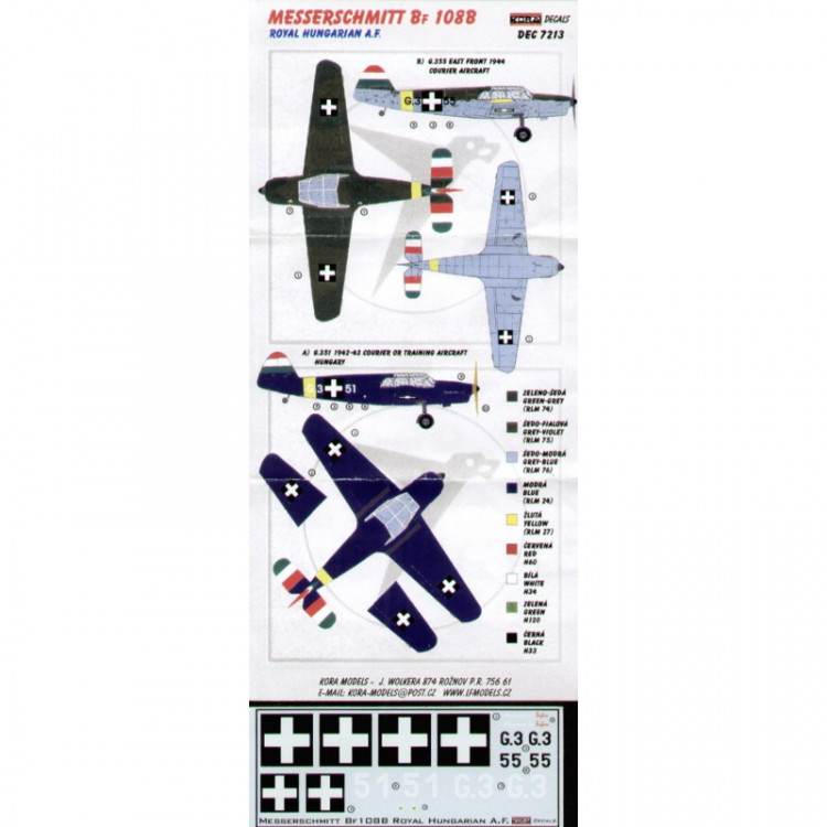 Kora Model DEC7213 Messers. Bf 108B (Royal Hungarian AF) декали декали 1/72