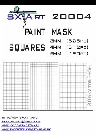 Sx Art 20004 Mask Squares 3mm (525x), 4mm (312x), 5mm (190x)