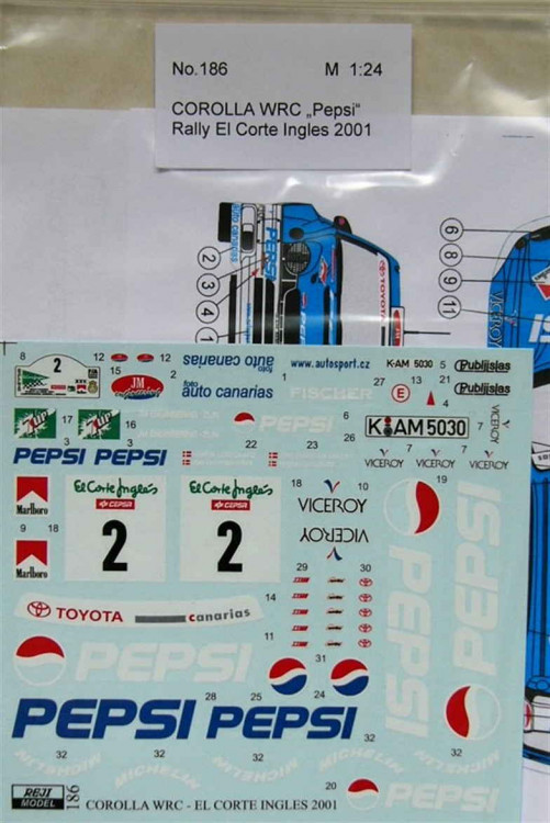 Reji Model 186 COROLLA WRC Pepsi Rally El Corte Ingles 2001 1/24
