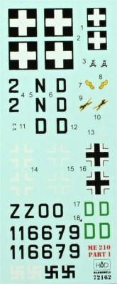 HAD 72162 Decal Messerschmitt 210 A-1/Ca-1 (4x camo) 1/72