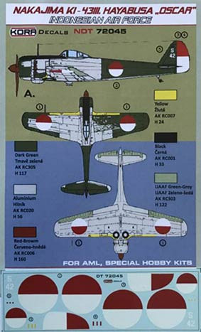 Kora Model NDT72045 Nakajima Ki-43-III Oscar Indonesian AF декали декали 1/72