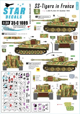 Star Decals 35-C1089 SS-Pz.Kpfw.VI Tigers in France # 1. 1. Kompanie / s.SS.Pz-Abt 101, Normandie France Summer 1944 1/35