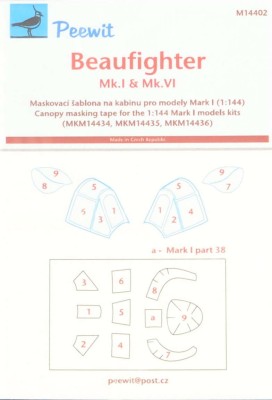 Peewit PW-M144002 1/144 Canopy mask Beaufighter Mk.I/Mk.IV (MARK I)