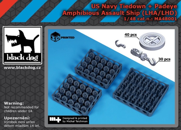 Black Dog MA48001 US NAVY tiedown + padaye (LHA/LHD) (3D-Printed) 1/48