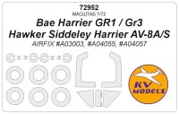 KV Models 72952 Bae Harrier GR1 / GR3 / Hawker Siddeley Harrier AV-8A/S (AIRFIX #A03003, #A04055, #A04057) + маски на диски и колеса AIRFIX GB 1/72