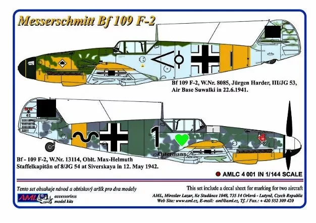 AML AMLC144001 Decals Messerschmitt Bf 109 F-2 1/144