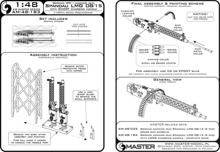 Master (Pl) 48183 Spandau LMG 08/15 w/ SHORT charg.handle (2x) 1/48