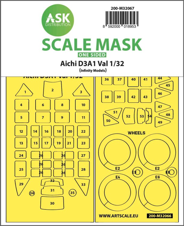 Art Scale 200-M32067 Aichi D3A1 Val wheels and canopy frame paint masks (outside only) 1/32