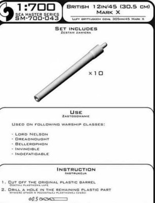 Master SM-700-043 British 12&quot;/45 (30.5 cm) Mark X barrels (10pcs)