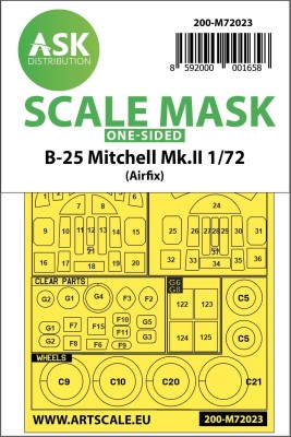 Art Scale 200-M72023 North-American B-25 Mitchell Mk.II Kabuki wheels and canopy frame paint masks (outside only) 1/72
