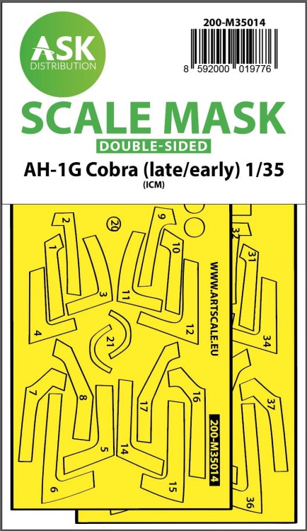 Art Scale 200-M35014 Bell AH-1G Cobra (early/late) canopy frame paint mask (inside and outside) 1/35