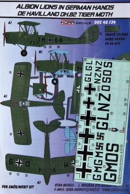 Kora Model DEC48134 DH.82 Tiger Moth (in German hands) декали 1/48