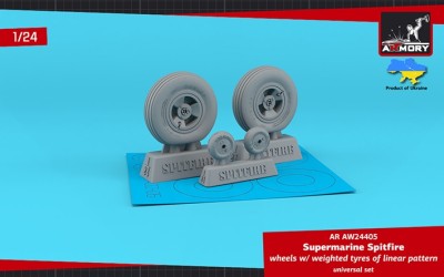 Armory ARAW24405 Supermarine Spitfire Mk.IXc wheels with weighted tyres of linear pattern &amp; 3-spoke hubs 1/24