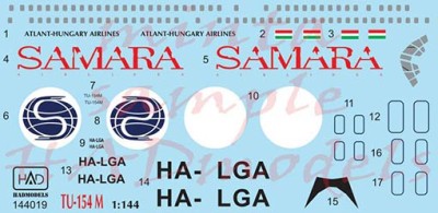 HAD 144019 Decal Tu-154M 'SAMARA' 1/144