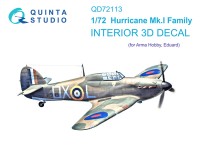 Quinta studio QD72113 для семейства Hurricane Mk.I (Arma Hobby) 3D Декаль интерьера кабины 1/72