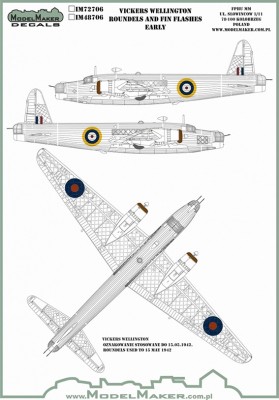 Model Maker Decals IM48706 Vickers Wellington Roundels And Fin Flashes Early 1/48