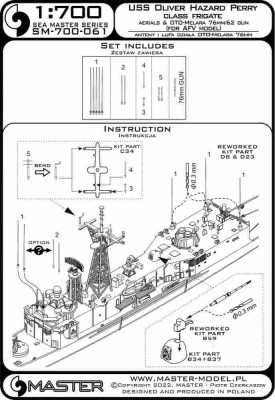 Master SM-700-061 USS Oliver Hazzard Perry aerials&amp;gun barrels 1/700